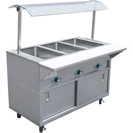 Mobile Bain Marie With Cupboard &Amp; Sneeze Guards 3x Gn1/1 |  Est3 Swcbsd Sasg1648