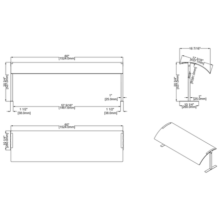 Acrylic Stand Alone Sneeze Guard With Stainless Steel Frame 1524x417x527mm |  Sasg1660