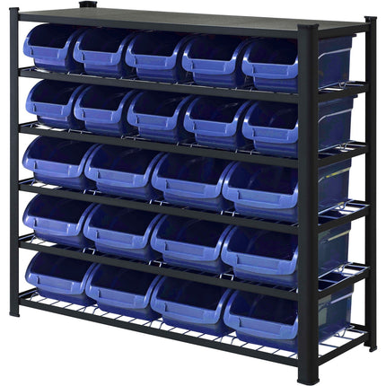 Professional Heavy Duty 5 Tier Bin Rack With 22 Plastic Storage Bins 1120x390x1010mm | Sbrhd2250