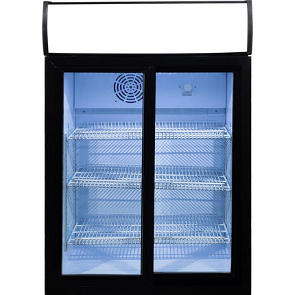 Back Bar Cooler 105 Litres Double Sliding Door Led Canopy Black |  Sc105 L
