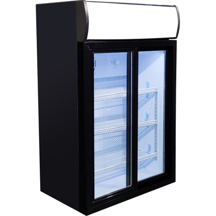 Back Bar Cooler 105 Litres Double Sliding Door Led Canopy Black |  Sc105 L