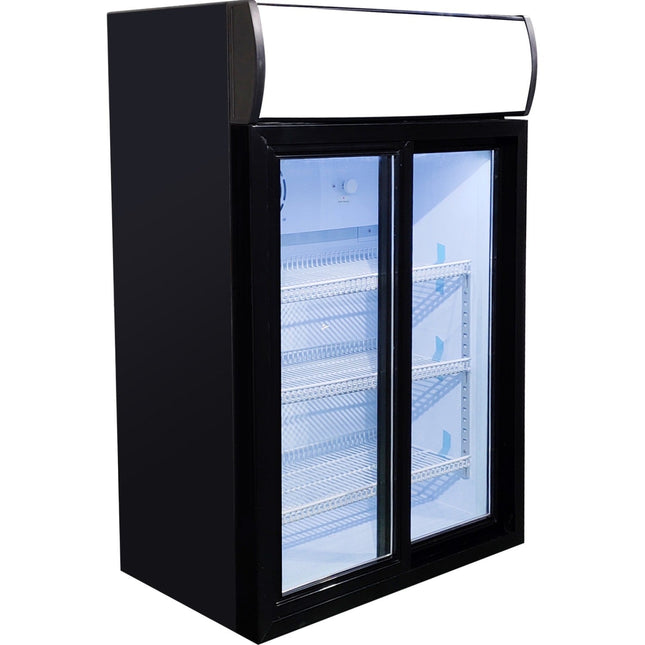 Back Bar Cooler 105 Litres Double Sliding Door Led Canopy Black |  Sc105 L