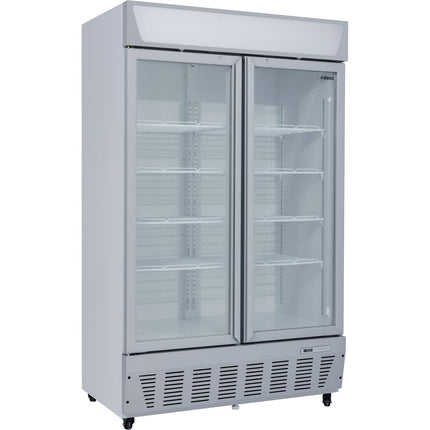 Commercial Display Refrigerator Upright 1020 Litres Double Hinged Glass Door Led Canopy Grey |  Scc1127