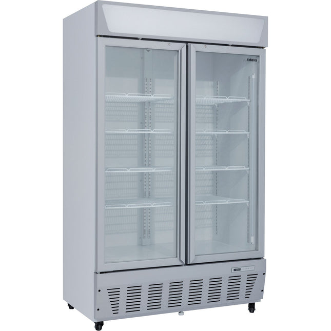 Commercial Display Refrigerator Upright 1020 Litres Double Hinged Glass Door Led Canopy Grey |  Scc1127