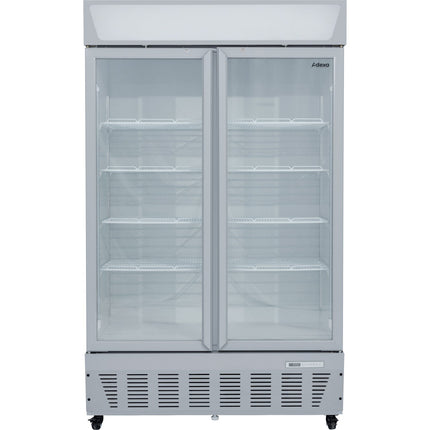 Commercial Display Refrigerator Upright 1020 Litres Double Hinged Glass Door Led Canopy Grey |  Scc1127