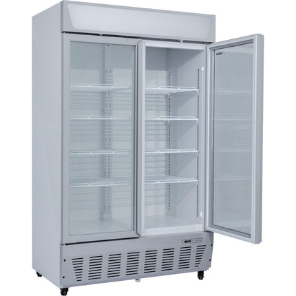 Commercial Display Refrigerator Upright 1020 Litres Double Hinged Glass Door Led Canopy Grey |  Scc1127