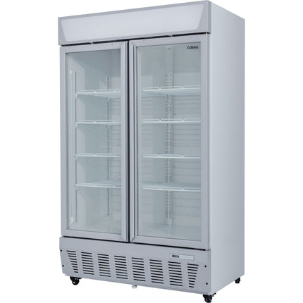 Commercial Display Refrigerator Upright 1020 Litres Double Hinged Glass Door Led Canopy Grey |  Scc1127
