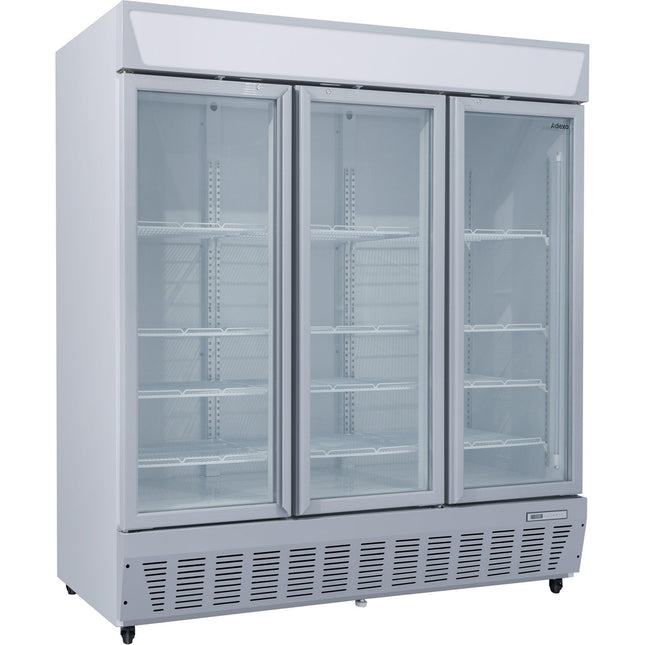 Commercial Display Refrigerator Upright 1580 Litres Triple Hinged Glass Door Led Canopy Grey |  Scc1727