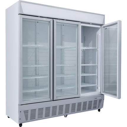 Commercial Display Refrigerator Upright 1580 Litres Triple Hinged Glass Door Led Canopy Grey |  Scc1727