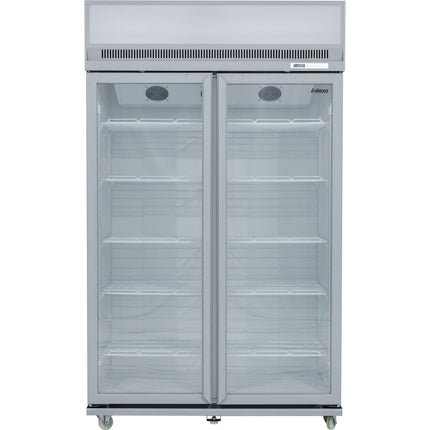 Commercial Display Refrigerator Upright 1020 Litres Double Hinged Glass Door Led Canopy Grey |  Scm1127