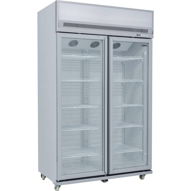Commercial Display Refrigerator Upright 1020 Litres Double Hinged Glass Door Led Canopy Grey |  Scm1127