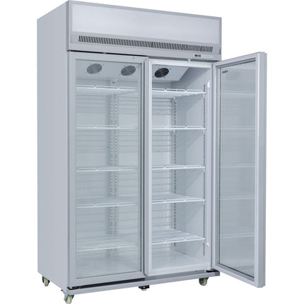 Commercial Display Refrigerator Upright 1020 Litres Double Hinged Glass Door Led Canopy Grey |  Scm1127