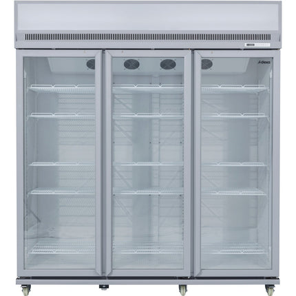 Commercial Display Refrigerator Upright 1580 Litres Triple Hinged Glass Door Led Canopy Grey |  Scm1727