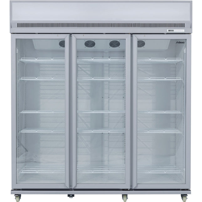 Commercial Display Refrigerator Upright 1580 Litres Triple Hinged Glass Door Led Canopy Grey |  Scm1727