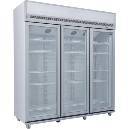 Commercial Display Refrigerator Upright 1580 Litres Triple Hinged Glass Door Led Canopy Grey |  Scm1727