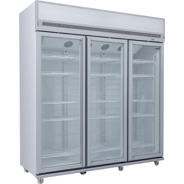 Commercial Display Refrigerator Upright 1580 Litres Triple Hinged Glass Door Led Canopy Grey |  Scm1727