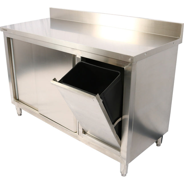 Commercial Stainless Steel Cupboard With Right Side Rubbish Bin &Amp; Sliding Door 1400x700x1000mm | Scp70140 Brbr