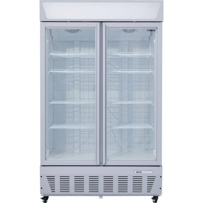 Commercial Display Freezer Upright 950 Litres Double Hinged Glass Door Led Canopy Grey |  Sdc1000