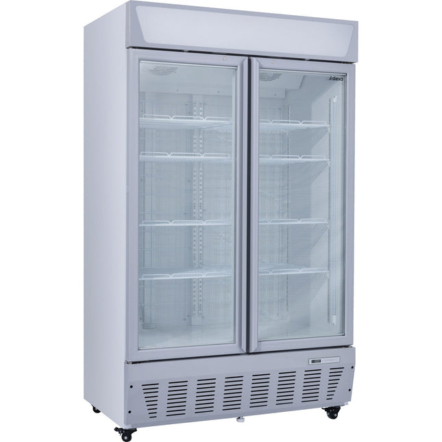 Commercial Display Freezer Upright 950 Litres Double Hinged Glass Door Led Canopy Grey |  Sdc1000