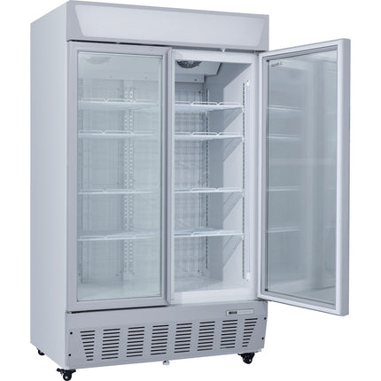 Commercial Display Freezer Upright 950 Litres Double Hinged Glass Door Led Canopy Grey |  Sdc1000