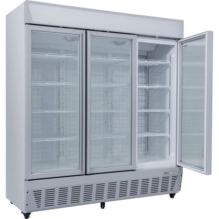 Commercial Display Freezer Upright 1500 Litres Triple Hinged Glass Door Led Canopy Grey |  Sdc1500