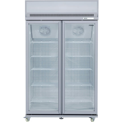 Commercial Display Freezer Upright 1000 Litres Double Hinged Glass Door Led Canopy Grey |  Sdm1000