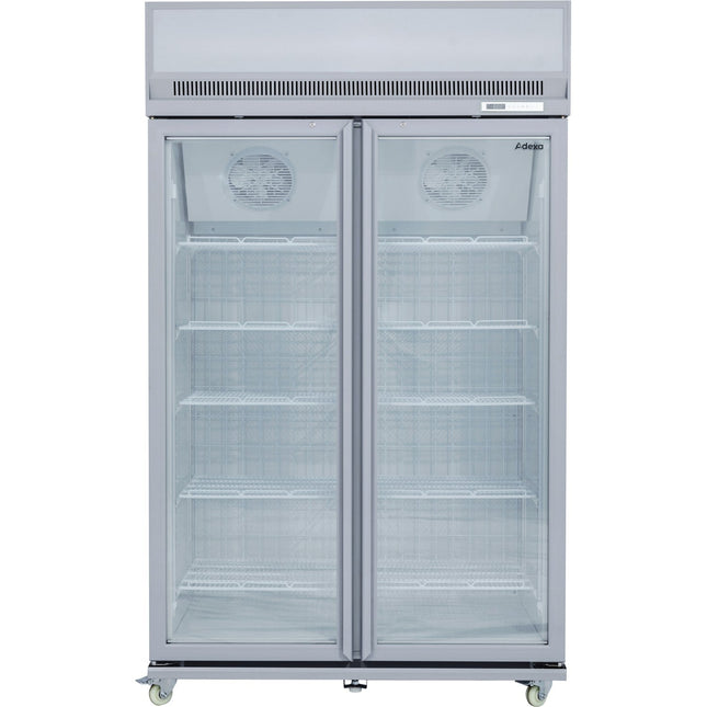 Commercial Display Freezer Upright 1000 Litres Double Hinged Glass Door Led Canopy Grey |  Sdm1000