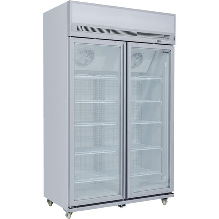 Commercial Display Freezer Upright 1000 Litres Double Hinged Glass Door Led Canopy Grey |  Sdm1000