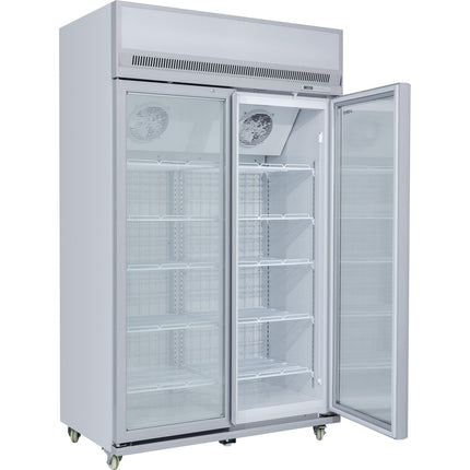 Commercial Display Freezer Upright 1000 Litres Double Hinged Glass Door Led Canopy Grey |  Sdm1000