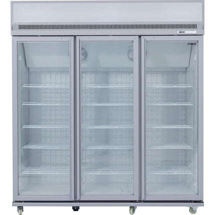 Commercial Display Freezer Upright 1500 Litres Triple Hinged Glass Door Led Canopy Grey |  Sdm1500