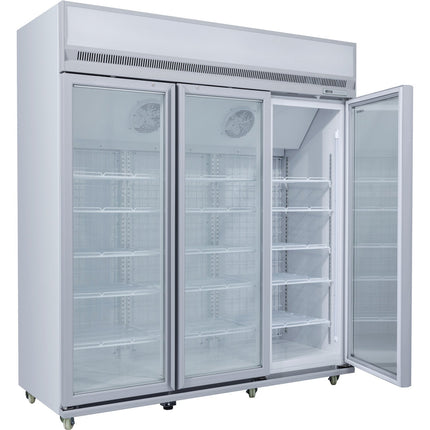 Commercial Display Freezer Upright 1500 Litres Triple Hinged Glass Door Led Canopy Grey |  Sdm1500