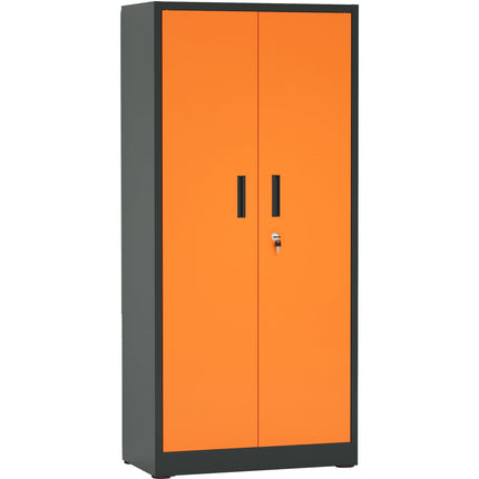 Heavy Duty Grey And Orange 2 Door Lockable Steel Tool Cabinet With 4 Shelves &Amp; Pegboard 800x400x1800mm |  Setc1 Greyorange