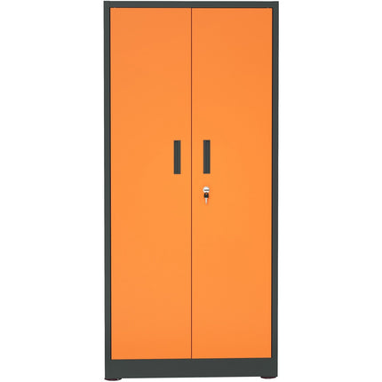 Heavy Duty Grey And Orange 2 Door Lockable Steel Tool Cabinet With 4 Shelves &Amp; Pegboard 800x400x1800mm |  Setc1 Greyorange