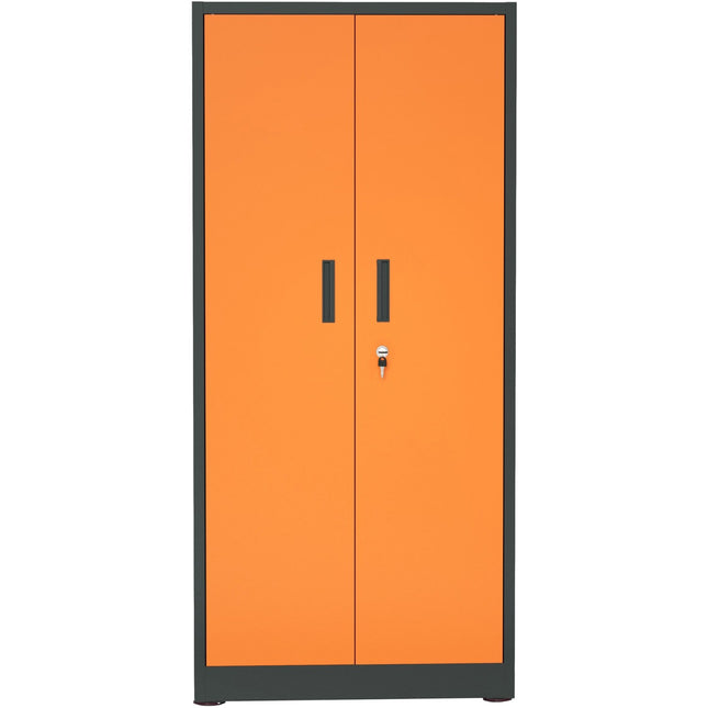 Heavy Duty Grey And Orange 2 Door Lockable Steel Tool Cabinet With 4 Shelves &Amp; Pegboard 800x400x1800mm |  Setc1 Greyorange