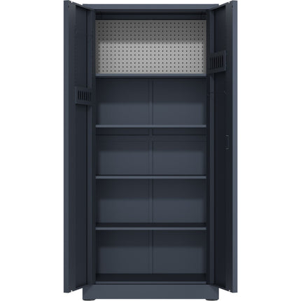 Heavy Duty Grey 2 Door Lockable Steel Tool Cabinet With 4 Shelves &Amp; Pegboard 800x400x1800mm |  Setc1 Grey