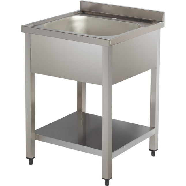 Commercial Sink Stainless Steel With 1 Large Bowl 500x400x300mm Bottom Shelf Splashback 800mm Depth 600mm |  Vs86 Bs