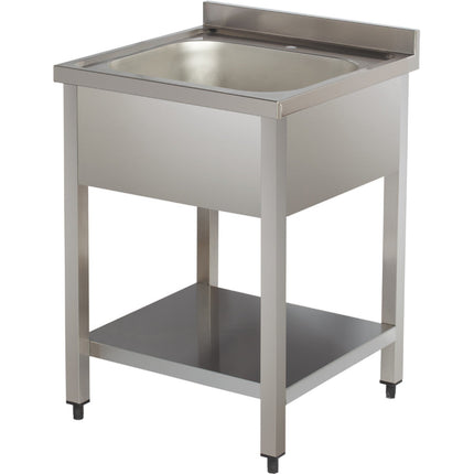 Commercial Sink Stainless Steel 1 Bowl Bottom Shelf Splashback 600mm Depth 600mm |  Vs66 Bs