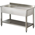 Commercial Sink Stainless Steel 1 Bowl Right Bottom Shelf Splashback 1200x600x950 | Yls126 Bl1