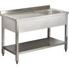 Commercial Sink Stainless Steel 1 Bowl Right Bottom Shelf Splashback 1000mm Depth 600mm |  Thstr106 Br1