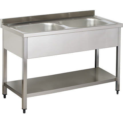 Commercial Sink Stainless Steel 2 Bowls Bottom Shelf Splashback 1000mm Depth 700mm |  Vs107 Bt