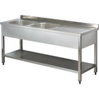 Commercial Sink Stainless Steel 2 Bowls Left Bottom Shelf Splashback 1400x600x950mm | Yls146 Bl2