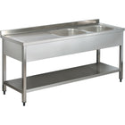 Commercial Sink Stainless Steel 2 Bowls Right Bottom Shelf Splashback 1800mm Depth 600mm |  Vs186 Rbt