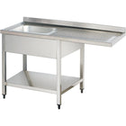Commercial Sink For Dishwashers 1 Bowl Left Bottom Shelf Splashback 1200mm Depth 700mm |  Vsh127 Lbs
