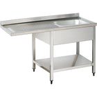 Commercial Sink For Dishwashers 1 Bowl Right Bottom Shelf Splashback 1200mm Depth 700mm |  Vsh127 Rbs