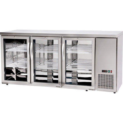 Back Bar Cooler Triple Glass Door 493 Litres Stainless Steel 1826x631x895 | Ssh58