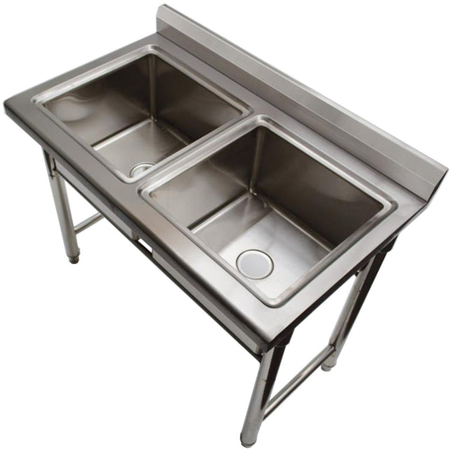 Commercial Sink Stainless Steel 1100x600x900mm 2 Bowls Splashback |  St245 A