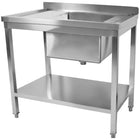 Commercial Sink Stainless Steel 1 Bowl Right Splashback Bottom Shelf 1000x700x950mm | Std1070 R