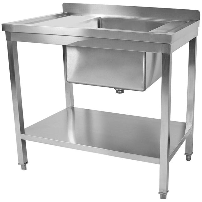 Commercial Sink Stainless Steel 1 Bowl Right Splashback Bottom Shelf 1000x700x950mm | Std1070 R