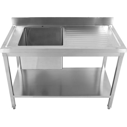 Commercial Sink Stainless Steel 1 Bowl Left Splashback Bottom Shelf 1500x600x950mm | Std1560 L