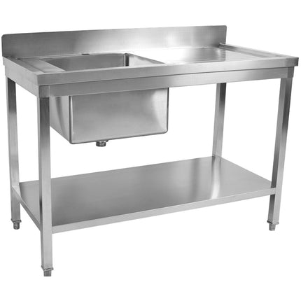 Commercial Sink Stainless Steel 1 Bowl Left Splashback Bottom Shelf 1500x600x950mm | Std1560 L